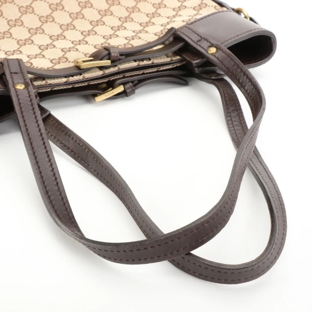 Rare Authentic Gucci GG Canvas And Leather Vertical Buckle Tote - Picture 6 of 7